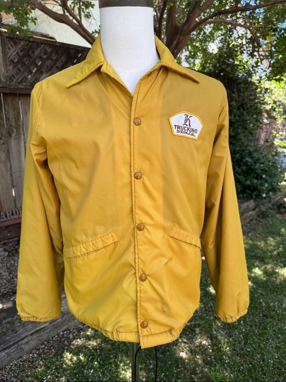 Vtg Pla-Jac Dunbrooke Jacket Yellow K Trucking Dixon California Men's *Flaws*